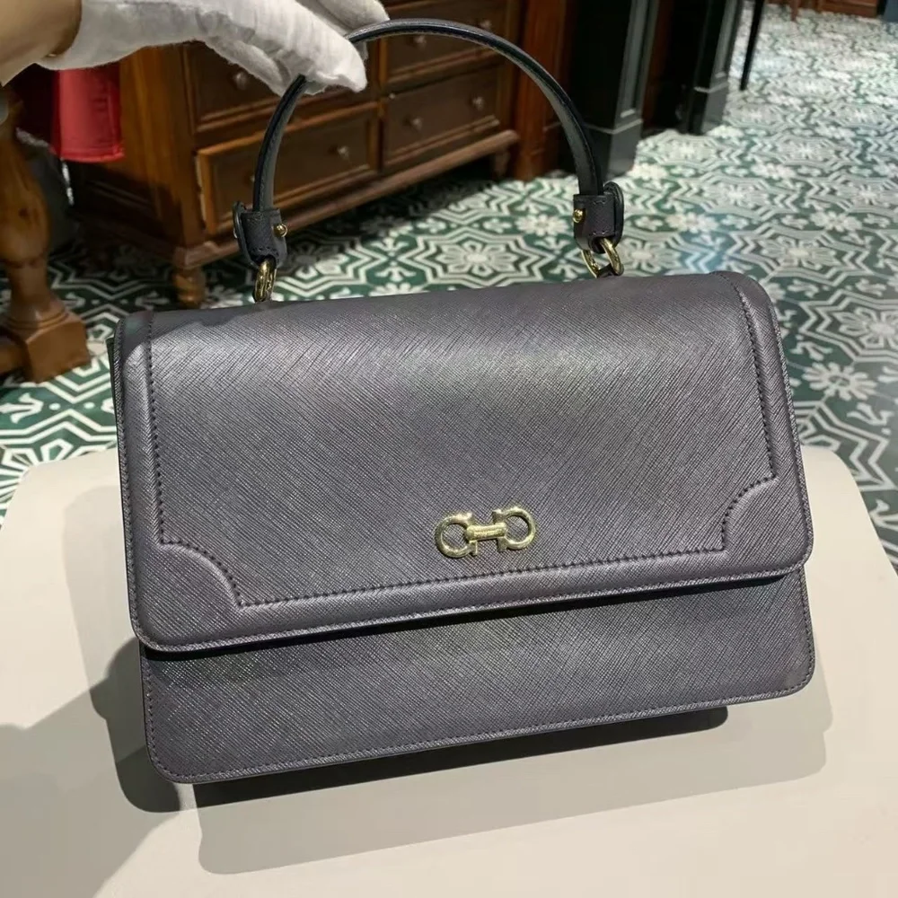 N16 Slightly Used Salvatore Ferragamo Grey Handbag Small - Picture 2 of 16